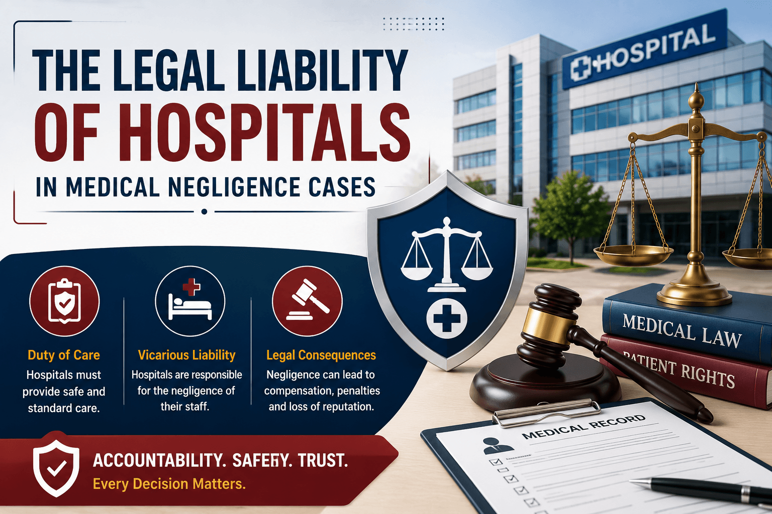 Hospital legal liability in medical negligence cases.